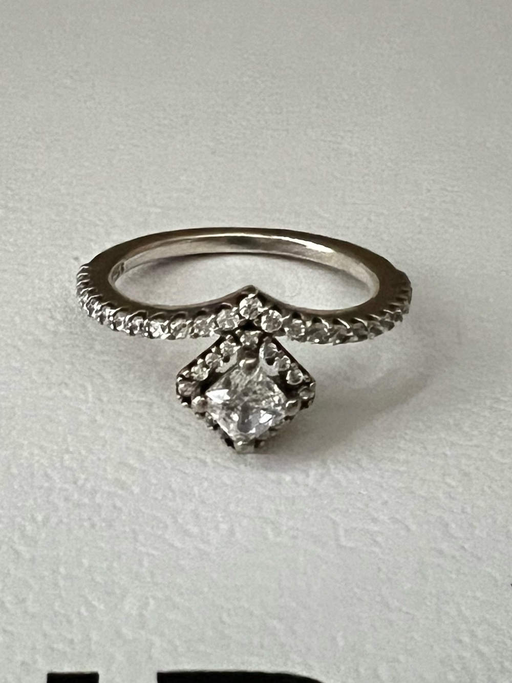 Pandora Silver Halo Ring with Square Center Stone - White
